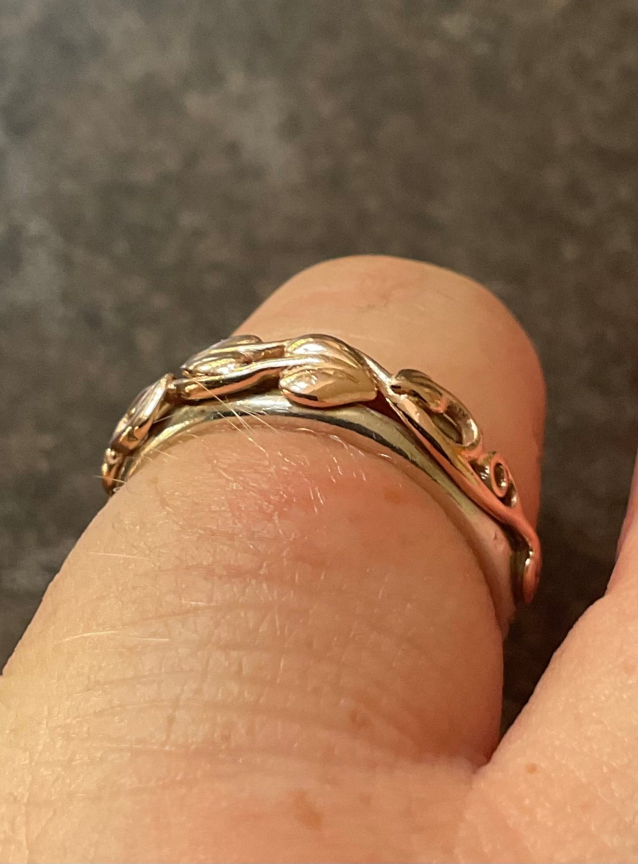 Clogau Tree of Life silver and rose gold foliate narrow band ring size N1/2-O