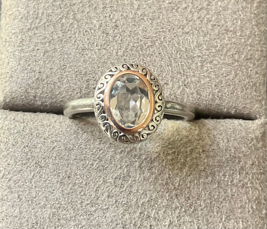 Clogau Magical Alice Looking Glass white topaz ring size Q in silver and rose gold