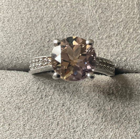 925 Ametrine 8mm round cut solitaire & White Zircon Silver ring size P1/2