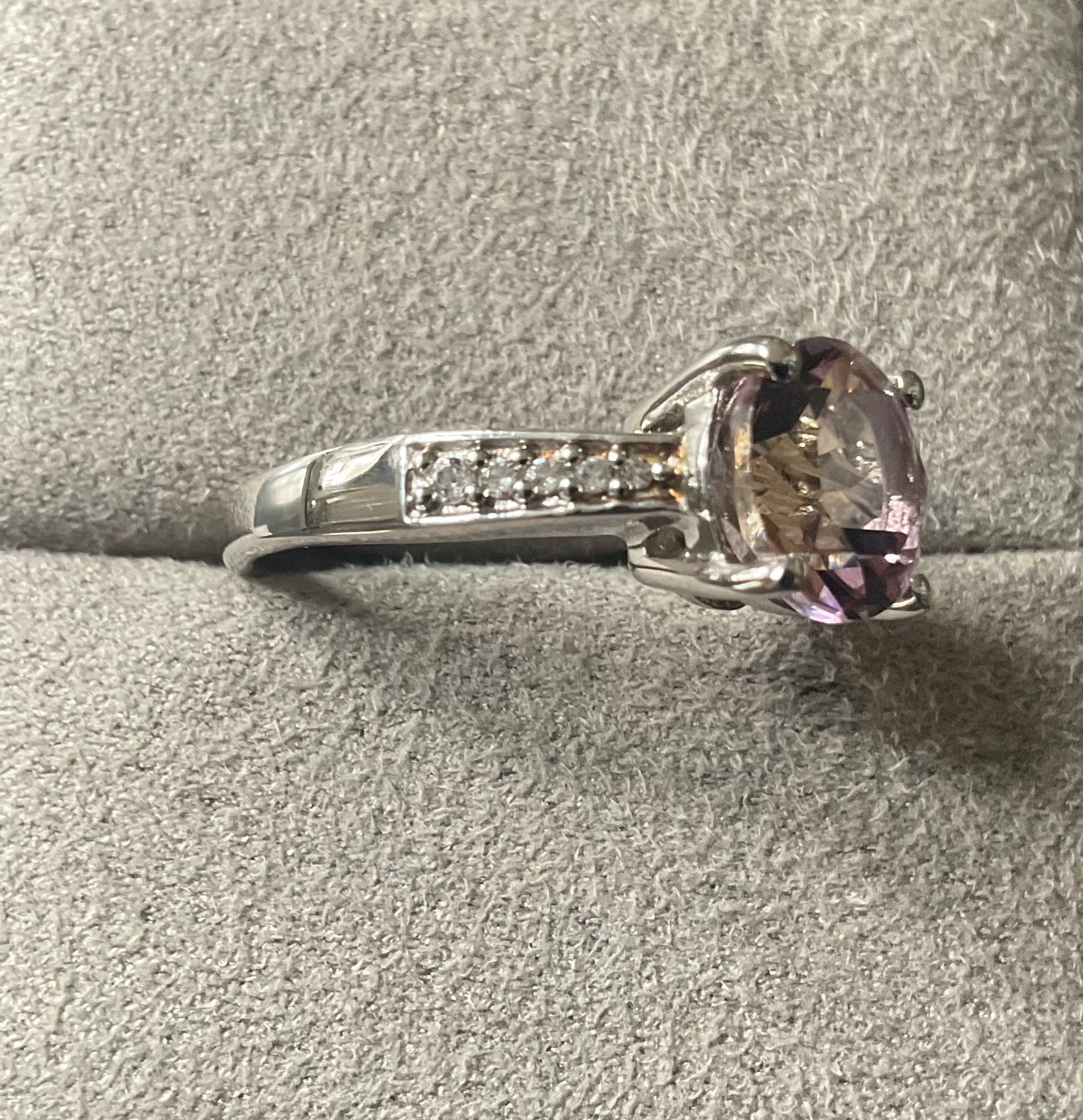 925 Ametrine 8mm round cut solitaire & White Zircon Silver ring size P1/2