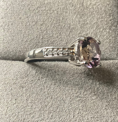 925 Ametrine 8mm round cut solitaire & White Zircon Silver ring size P1/2