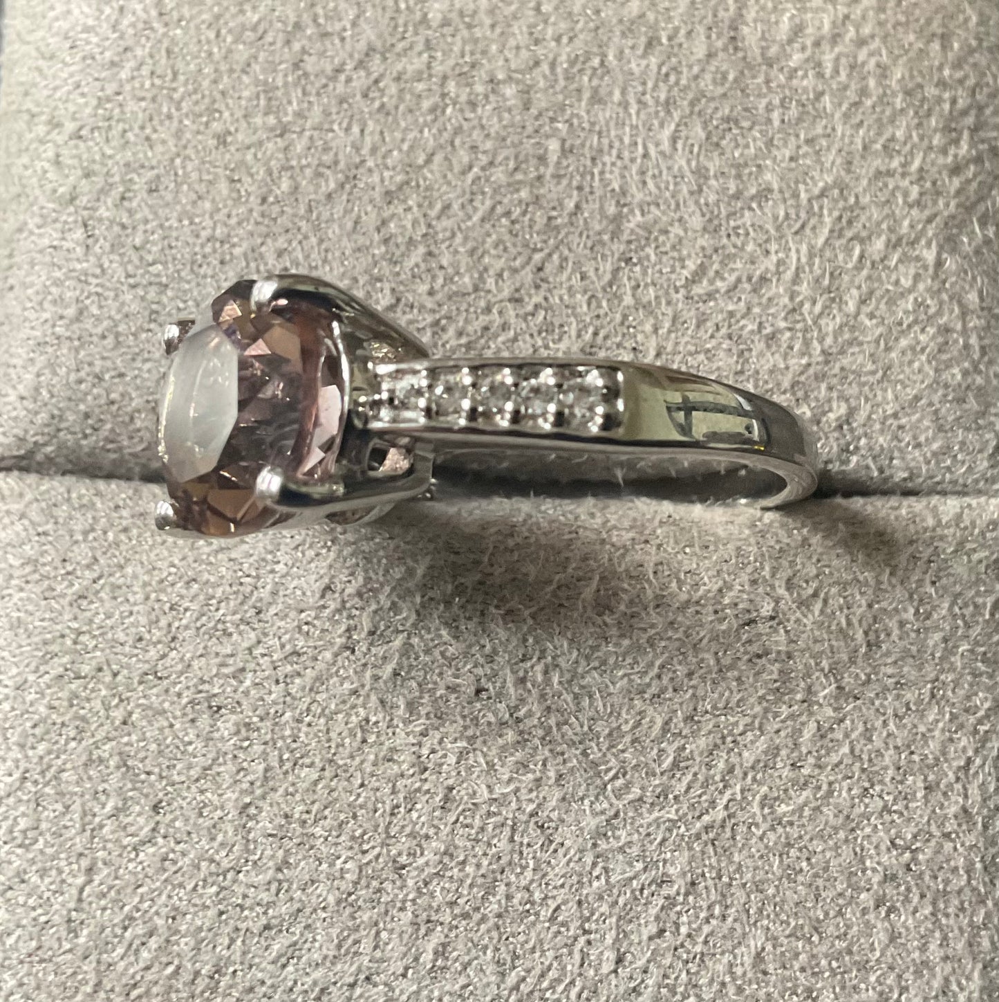 925 Ametrine 8mm round cut solitaire & White Zircon Silver ring size P1/2