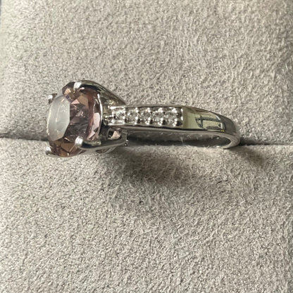 925 Ametrine 8mm round cut solitaire & White Zircon Silver ring size P1/2