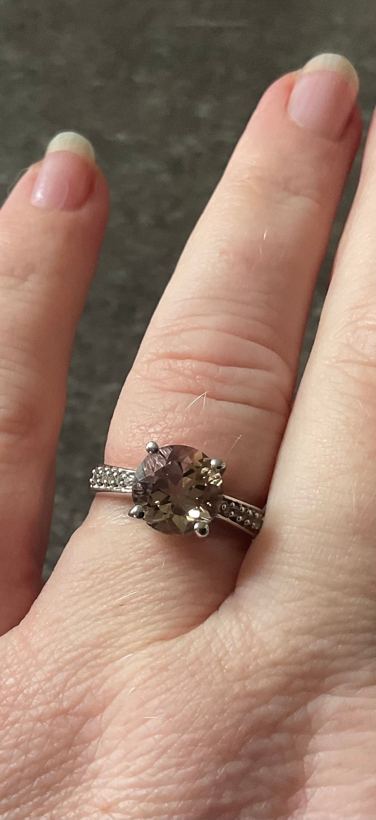 925 Ametrine 8mm round cut solitaire & White Zircon Silver ring size P1/2