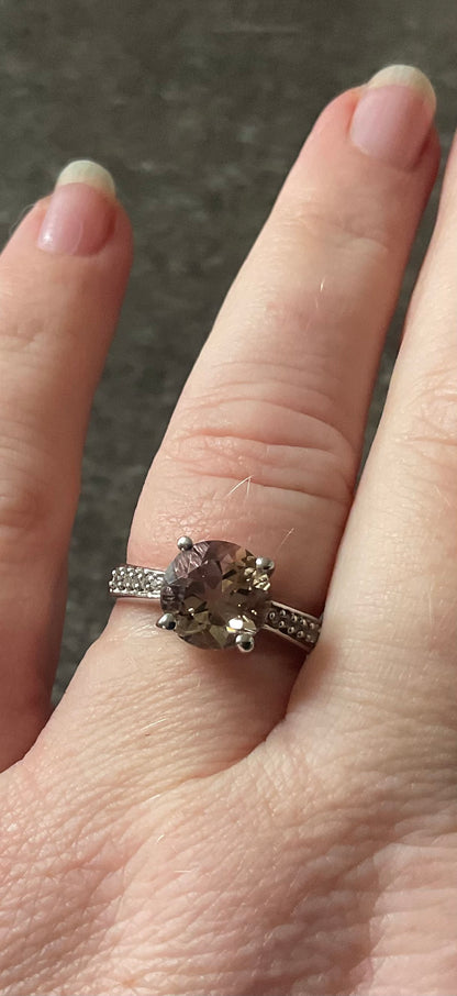 925 Ametrine 8mm round cut solitaire & White Zircon Silver ring size P1/2