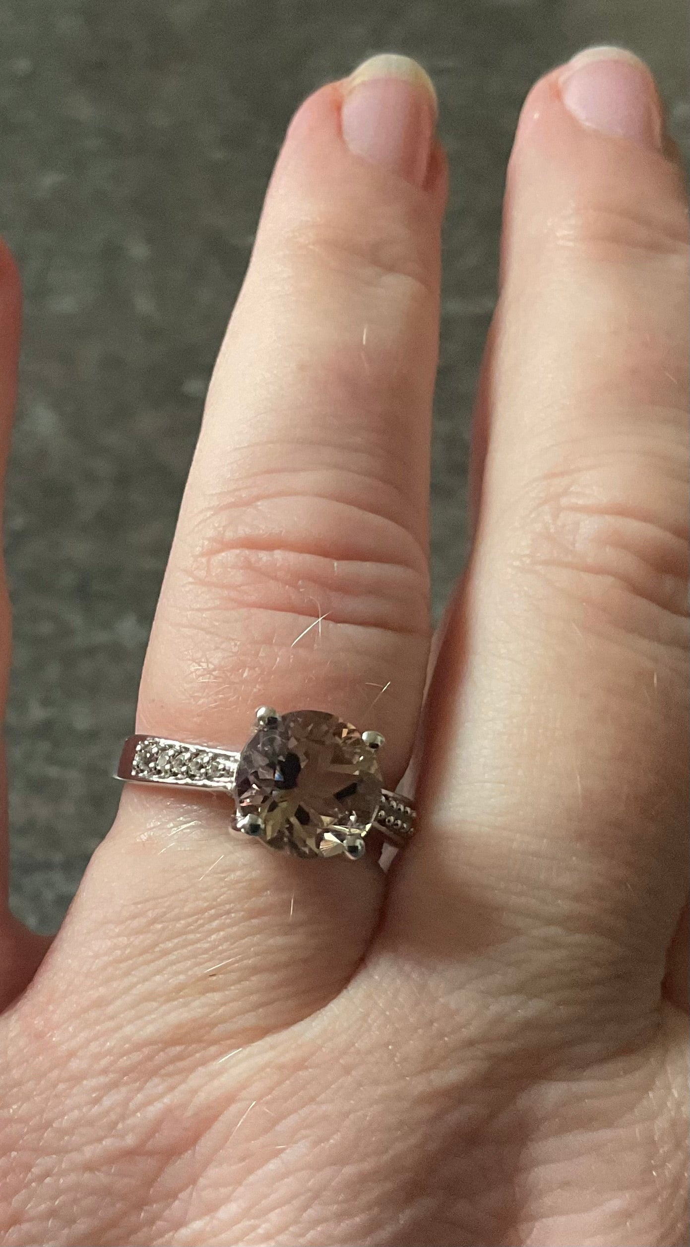 925 Ametrine 8mm round cut solitaire & White Zircon Silver ring size P1/2