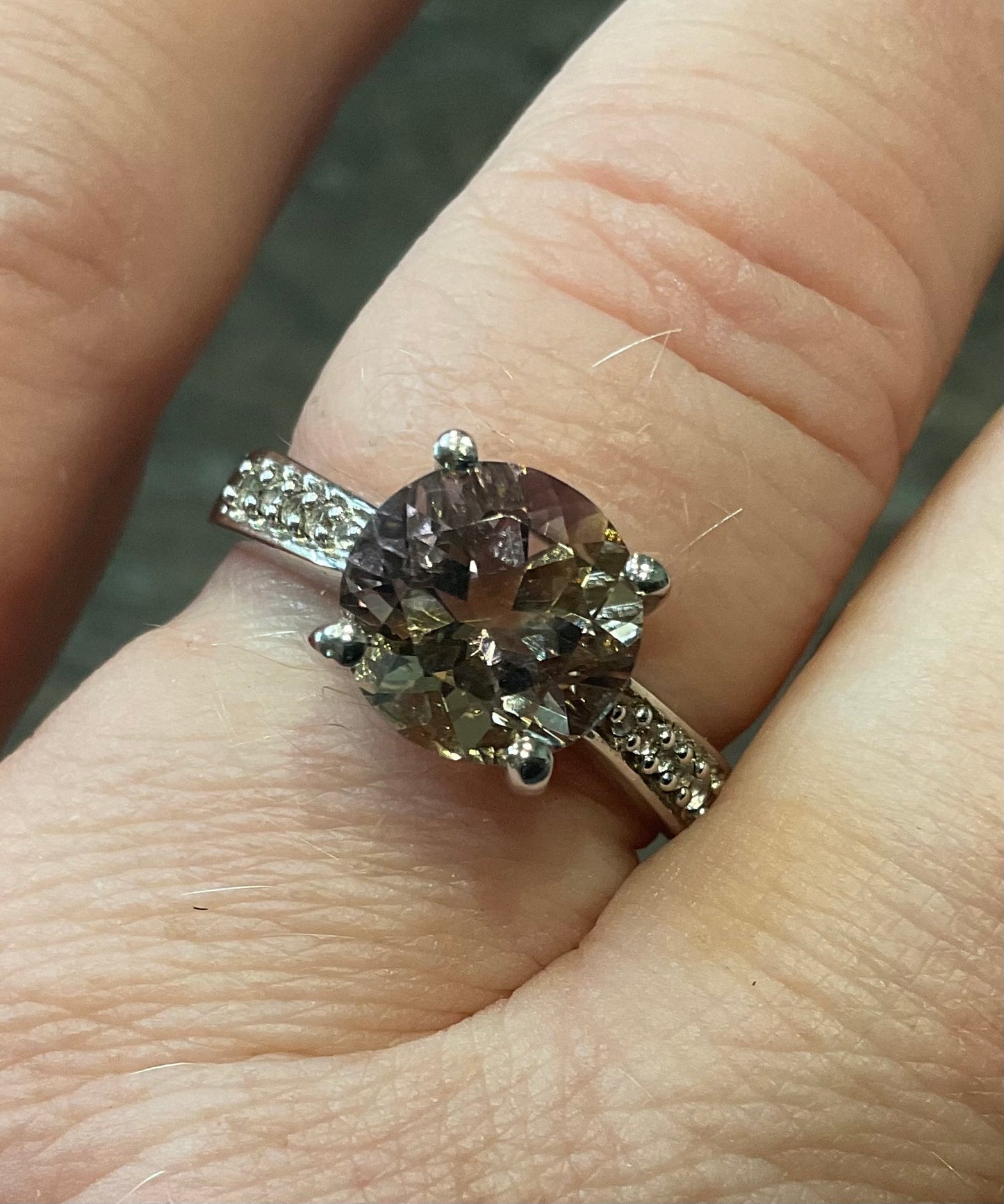 925 Ametrine 8mm round cut solitaire & White Zircon Silver ring size P1/2