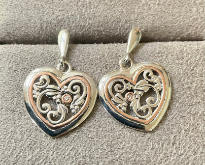Clogau Tree of Life One Diamond Heart drop earrings in silver and rose gold