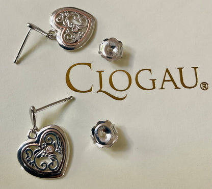 Clogau Tree of Life One Diamond Heart drop earrings in silver and rose gold