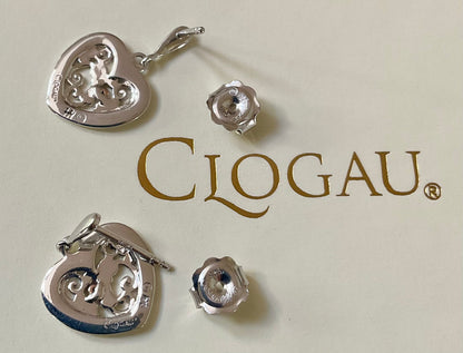 Clogau Tree of Life One Diamond Heart drop earrings in silver and rose gold