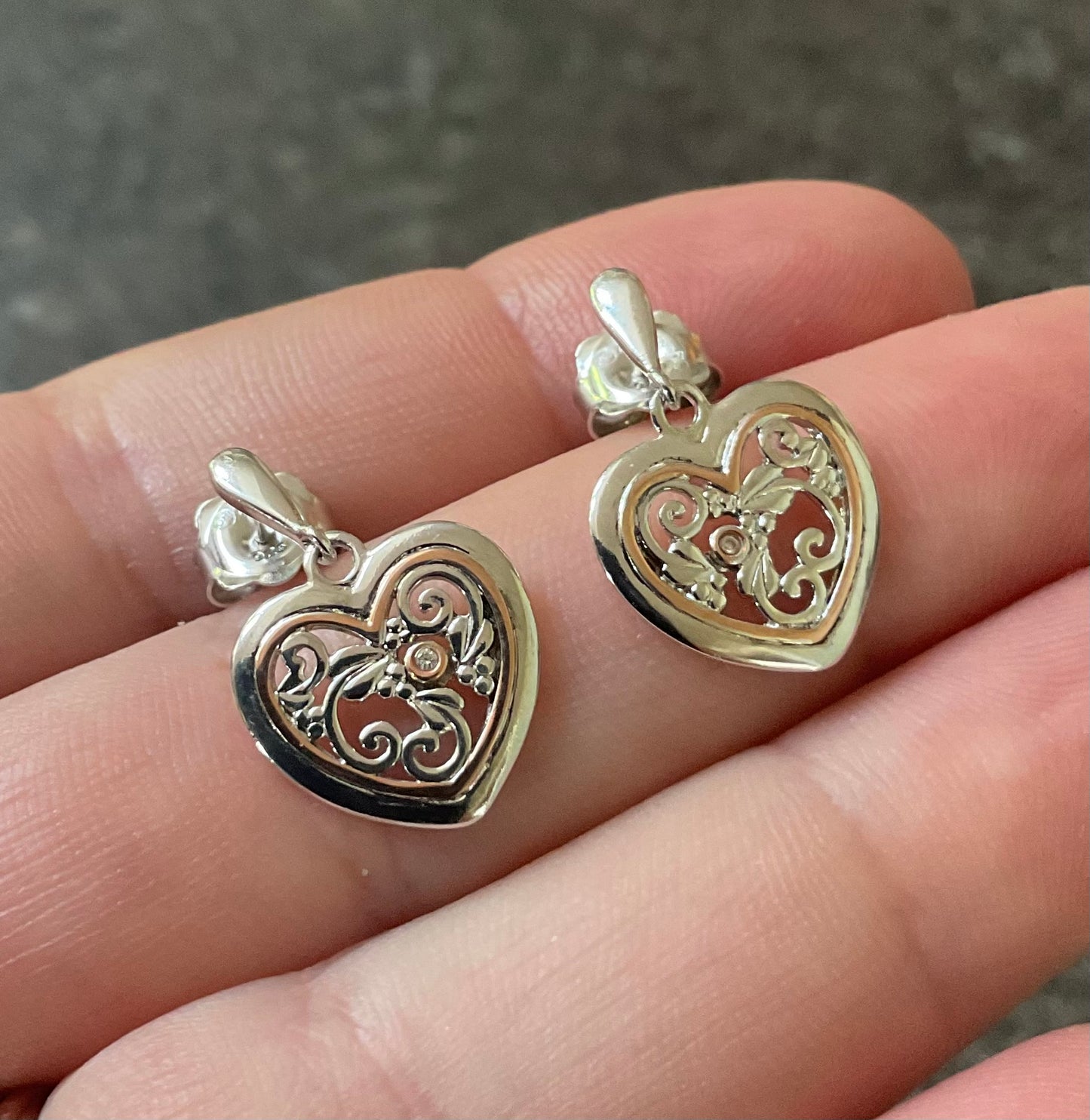 Clogau Tree of Life One Diamond Heart drop earrings in silver and rose gold