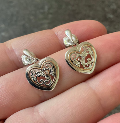 Clogau Tree of Life One Diamond Heart drop earrings in silver and rose gold
