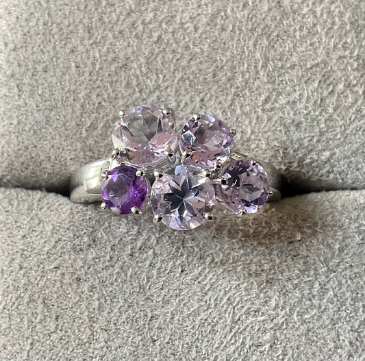 925 shades of Amethyst round cut bubble cluster ring size P1/2