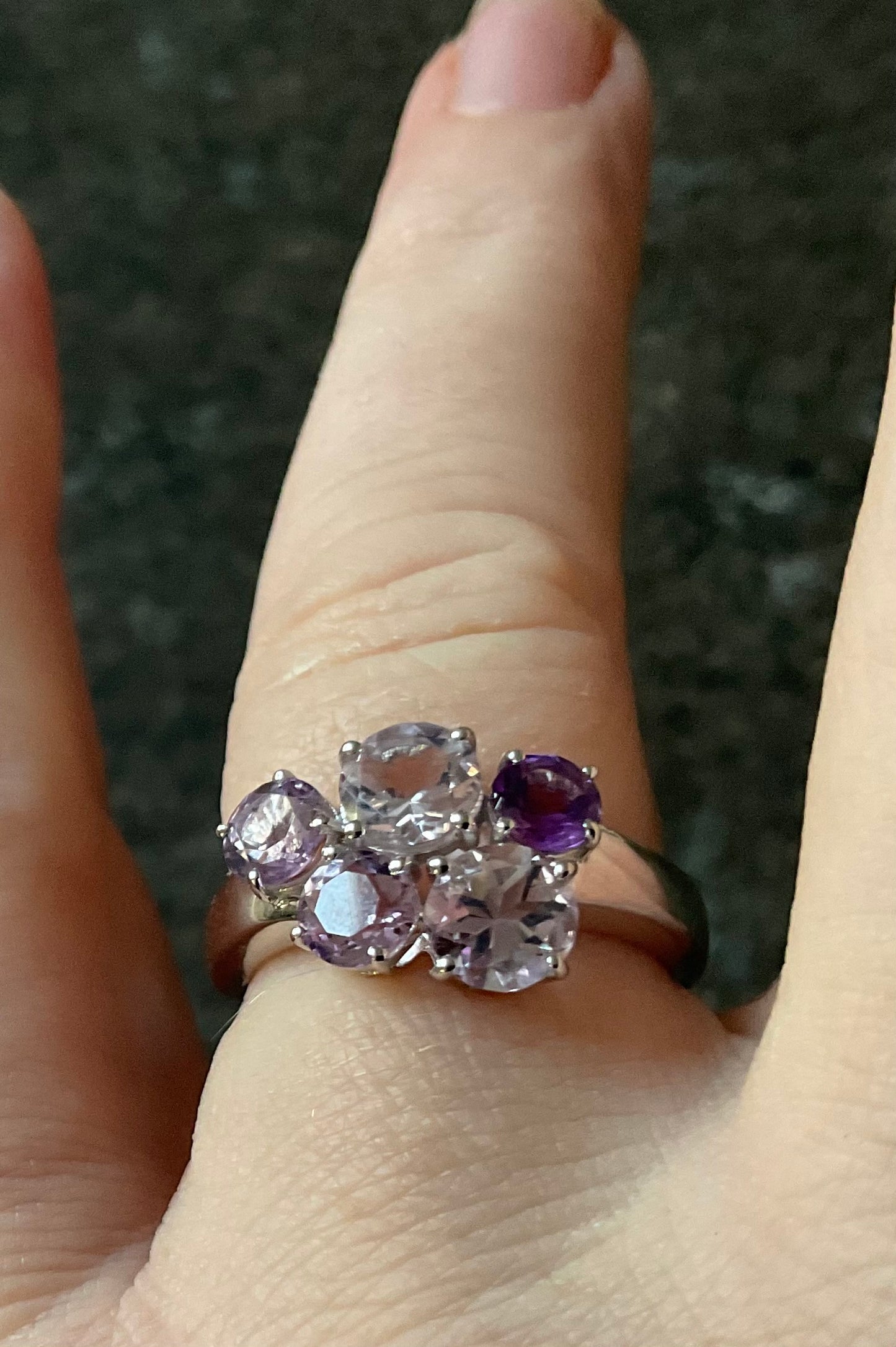 925 shades of Amethyst round cut bubble cluster ring size P1/2