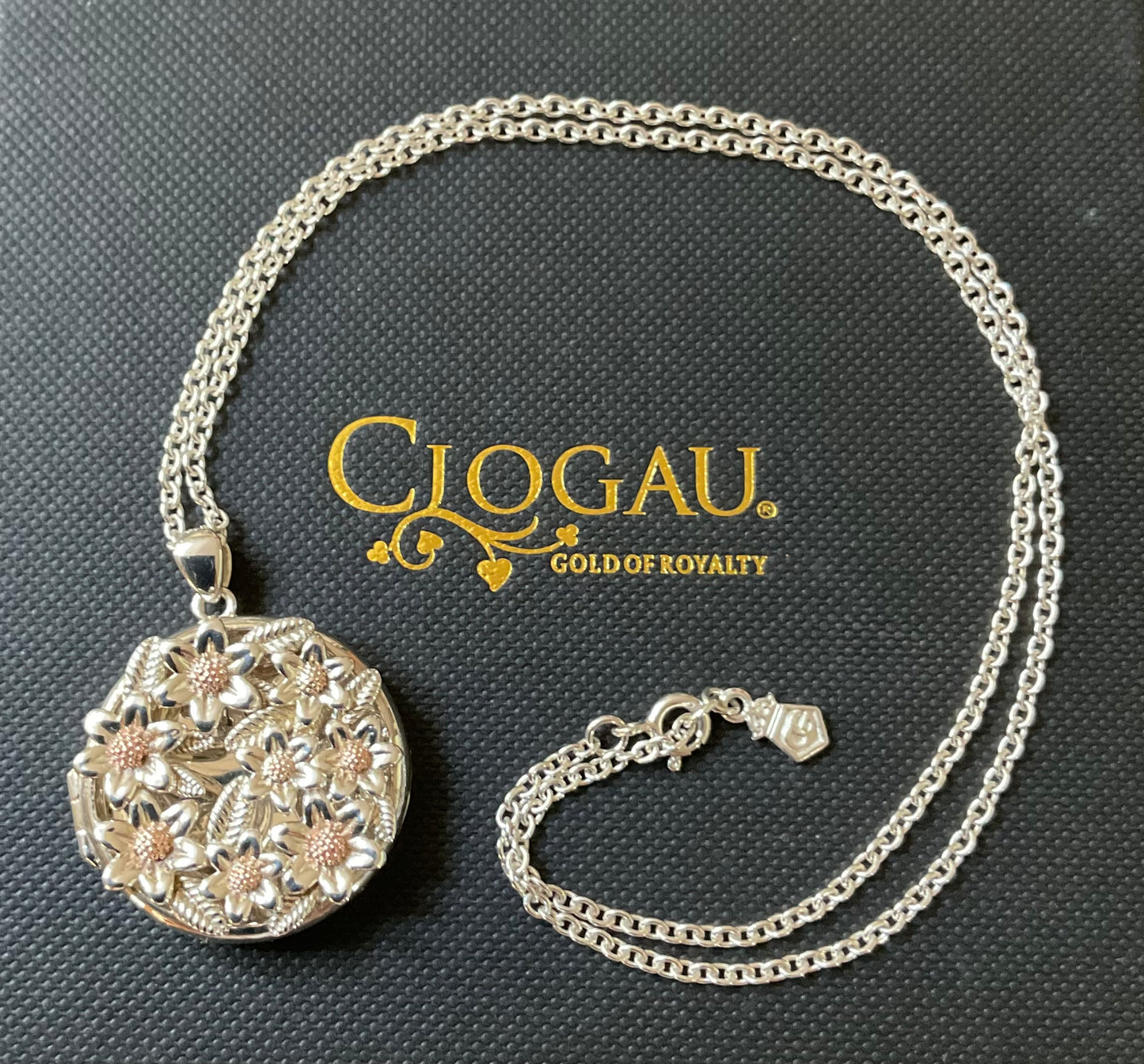 Clogau Floral Round Locket Rare Pendant 18” Necklace in silver and rose gold