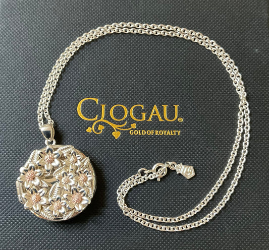 Clogau Floral Round Locket Rare Pendant 18” Necklace in silver and rose gold
