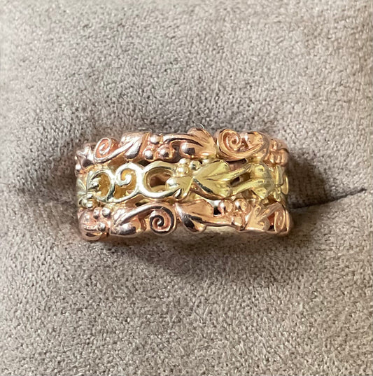 Clogau 9ct Tree of Life wide triple row ring size N1/2 yellow and rose gold 7.16g