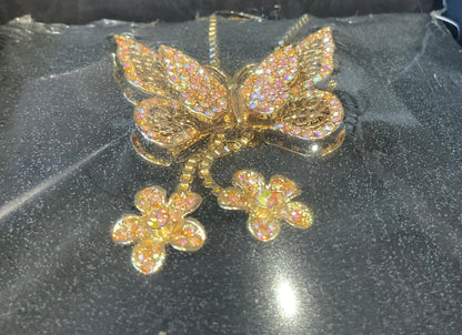 Butler and Wilson gold tone crystal butterfly necklace aurora borealis sealed in original box