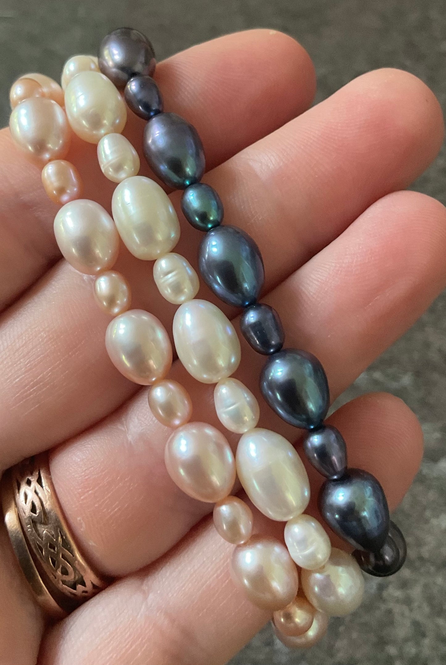 Honora set of 3 Freshwater Pearl stretch bracelets in pink, white and peacock blue