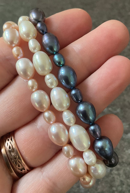 Honora set of 3 Freshwater Pearl stretch bracelets in pink, white and peacock blue