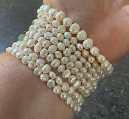 Honora set of 8 Freshwater Pearl and semi precious gemstone stretch stacking bracelets