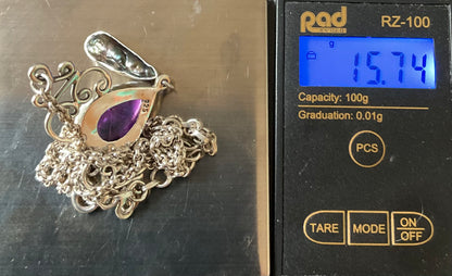 925 Amethyst and Peacock Baroque Pearl necklace 16-19” Art Nouveau Elven style necklet