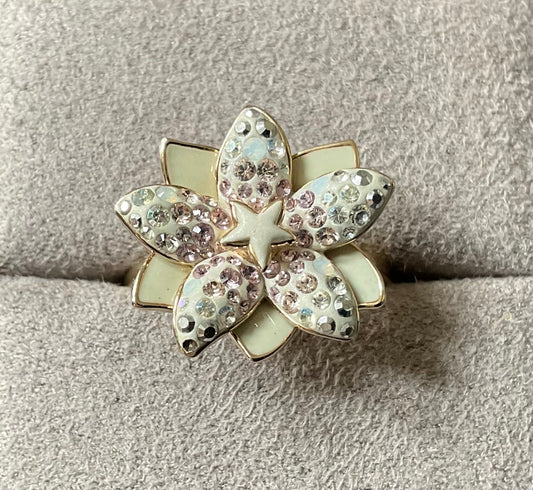 Swarovski LOUELLA flower ring gold tone size P1/2 crystal and enamel (1 stone missing)