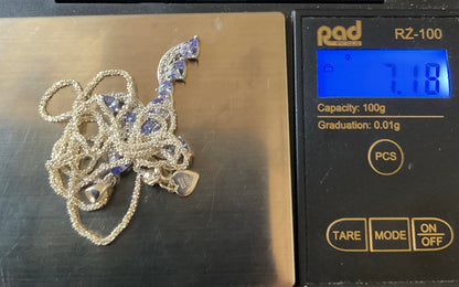 925 Tanzanite and Zircon Cross pendant on 20” Italy 925 sparkle chain