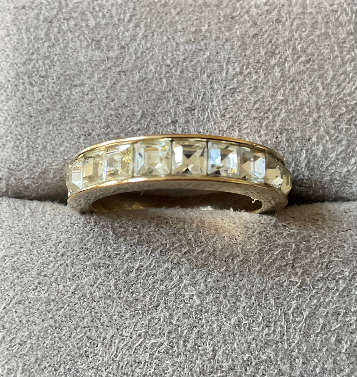 Swarovski HONESTLY half eternity ring yellow gold tone clear crystals size N