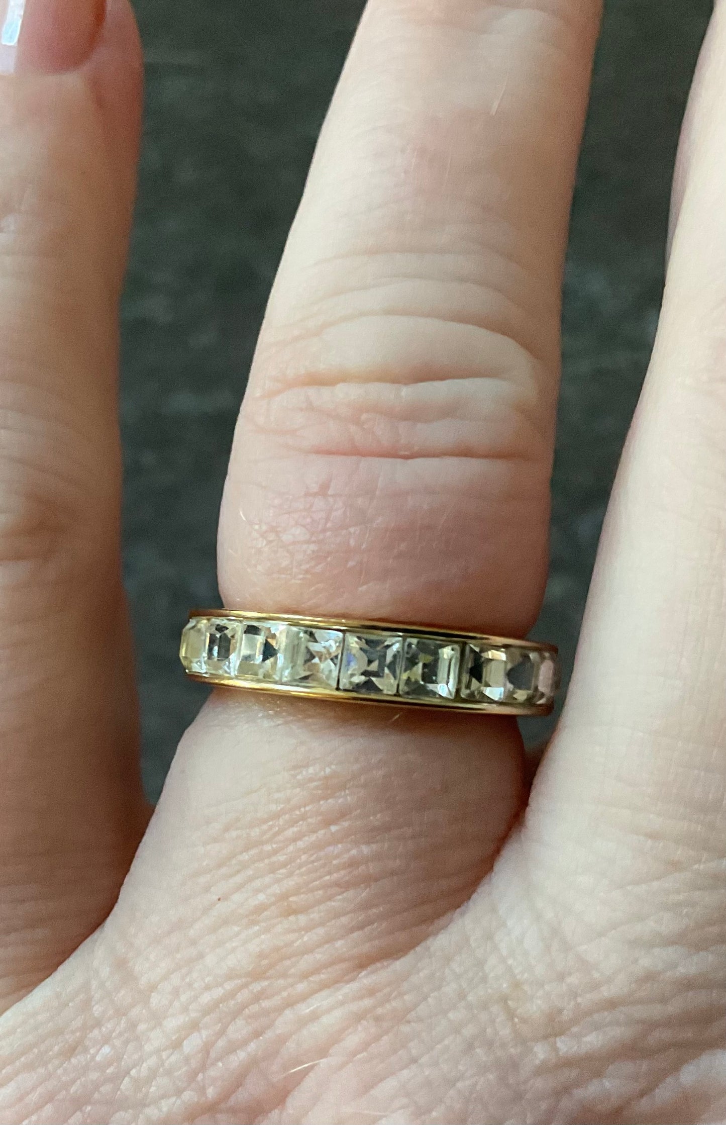 Swarovski HONESTLY half eternity ring yellow gold tone clear crystals size N