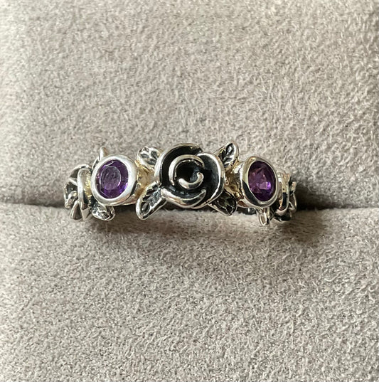 PZ ISREAL 925 Amethyst Rose ring size P sterling silver