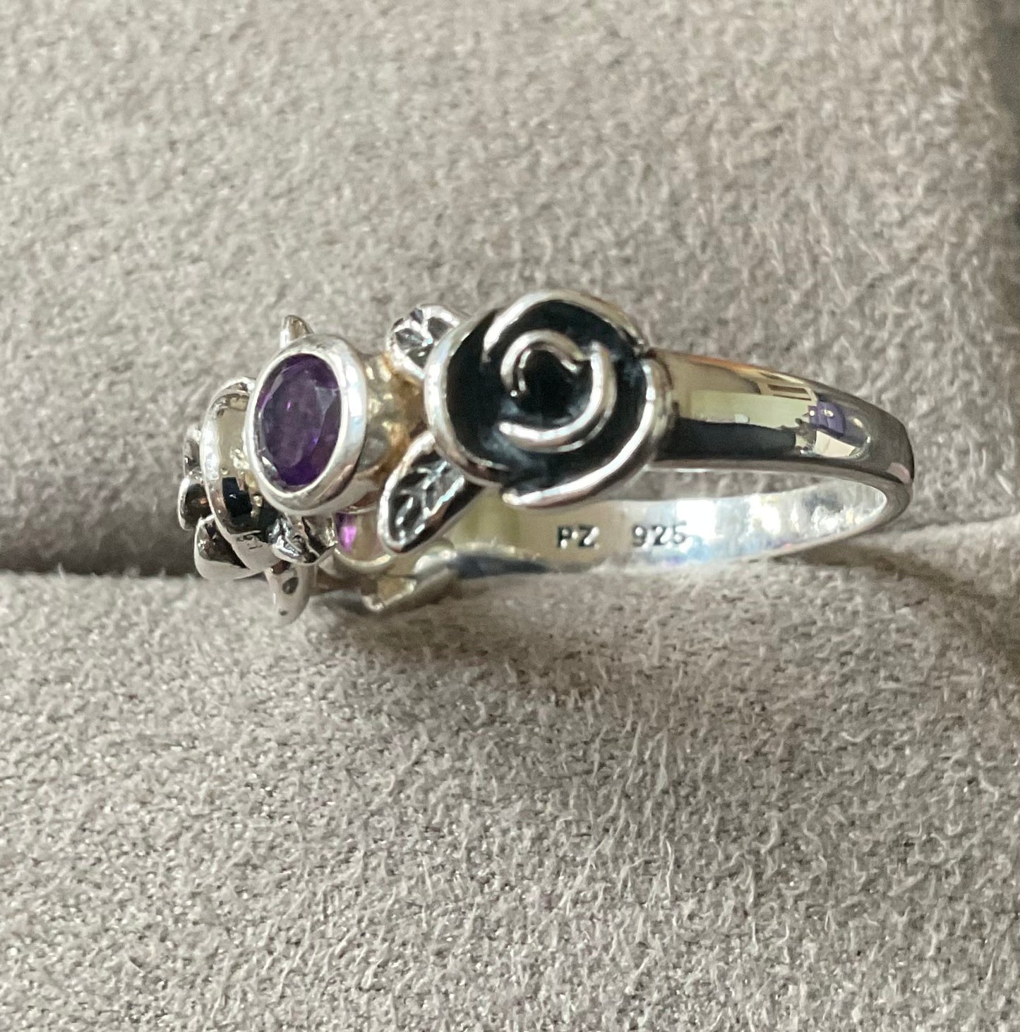 PZ ISREAL 925 Amethyst Rose ring size P sterling silver