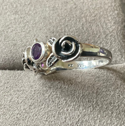PZ ISREAL 925 Amethyst Rose ring size P sterling silver