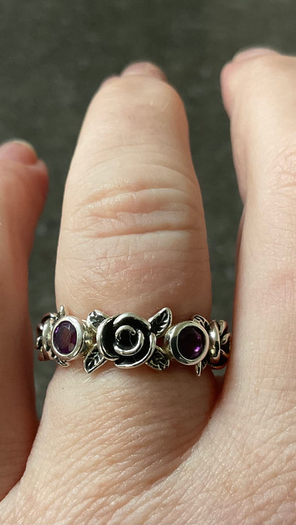 PZ ISREAL 925 Amethyst Rose ring size P sterling silver
