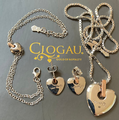 Clogau Cariad Large heart Diamond necklace £140 and earrings £100, double strand heart bracelet £90