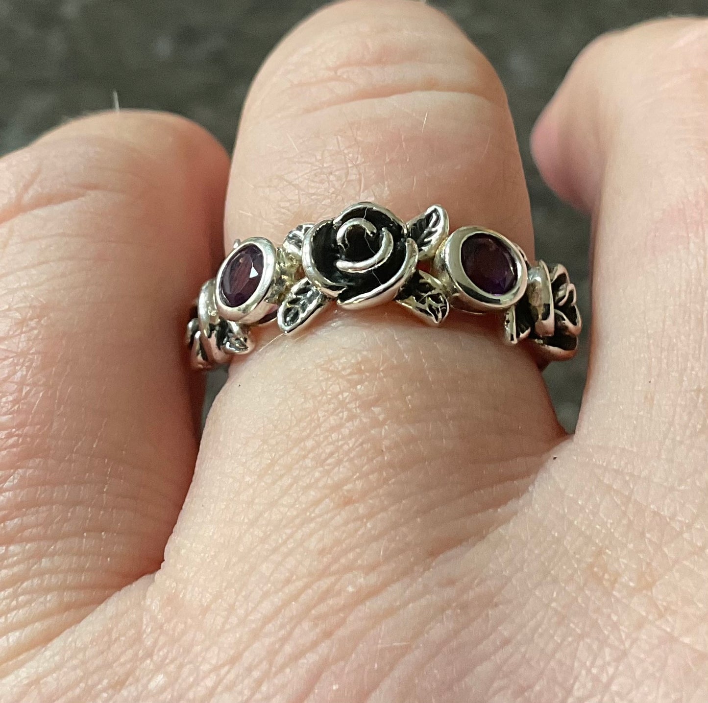 PZ ISREAL 925 Amethyst Rose ring size P sterling silver