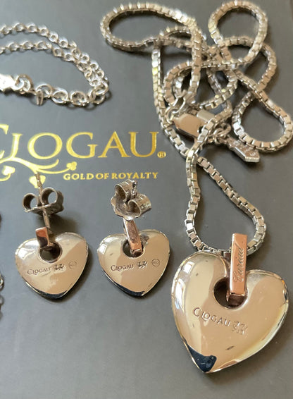 Clogau Cariad Large heart Diamond necklace £140 and earrings £100, double strand heart bracelet £90