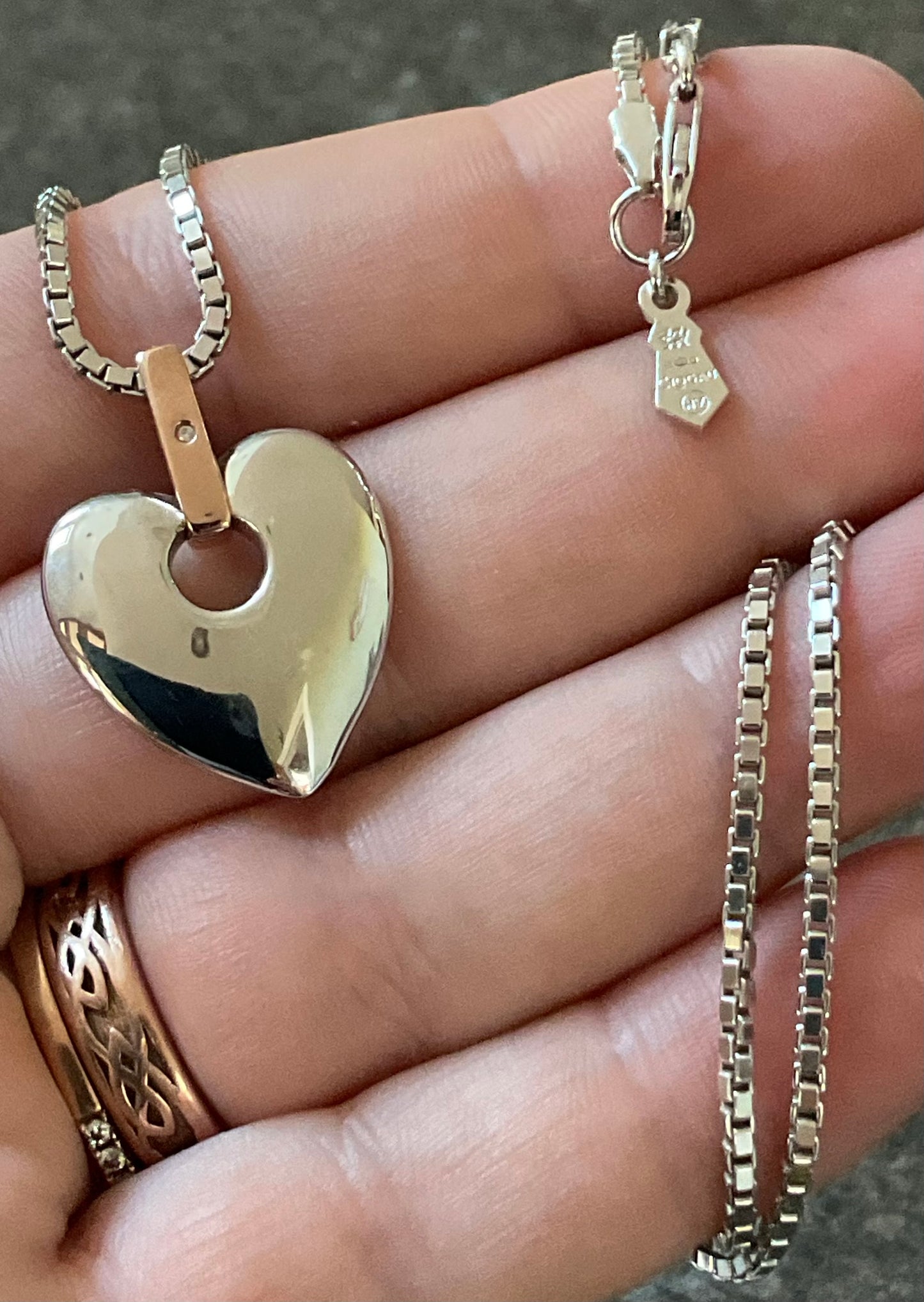 Clogau Cariad Large heart Diamond necklace £140 and earrings £100, double strand heart bracelet £90