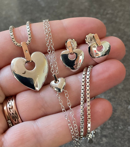 Clogau Cariad Large heart Diamond necklace £140 and earrings £100, double strand heart bracelet £90