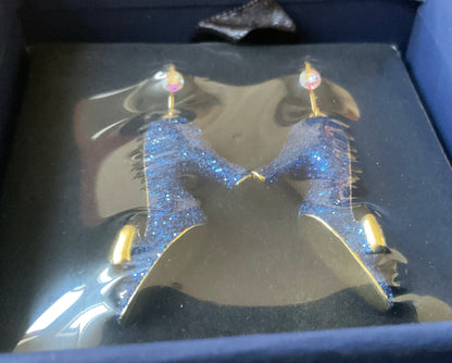 Butler and Wilson High Heel Blue glitter sparkle shoe dangle drop earrings sealed in box