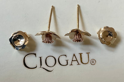 Clogau 9ct Welsh Daffodil stud earrings in yellow and rose gold 1cm RRP £250