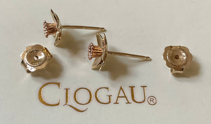 Clogau 9ct Welsh Daffodil stud earrings in yellow and rose gold 1cm RRP £250