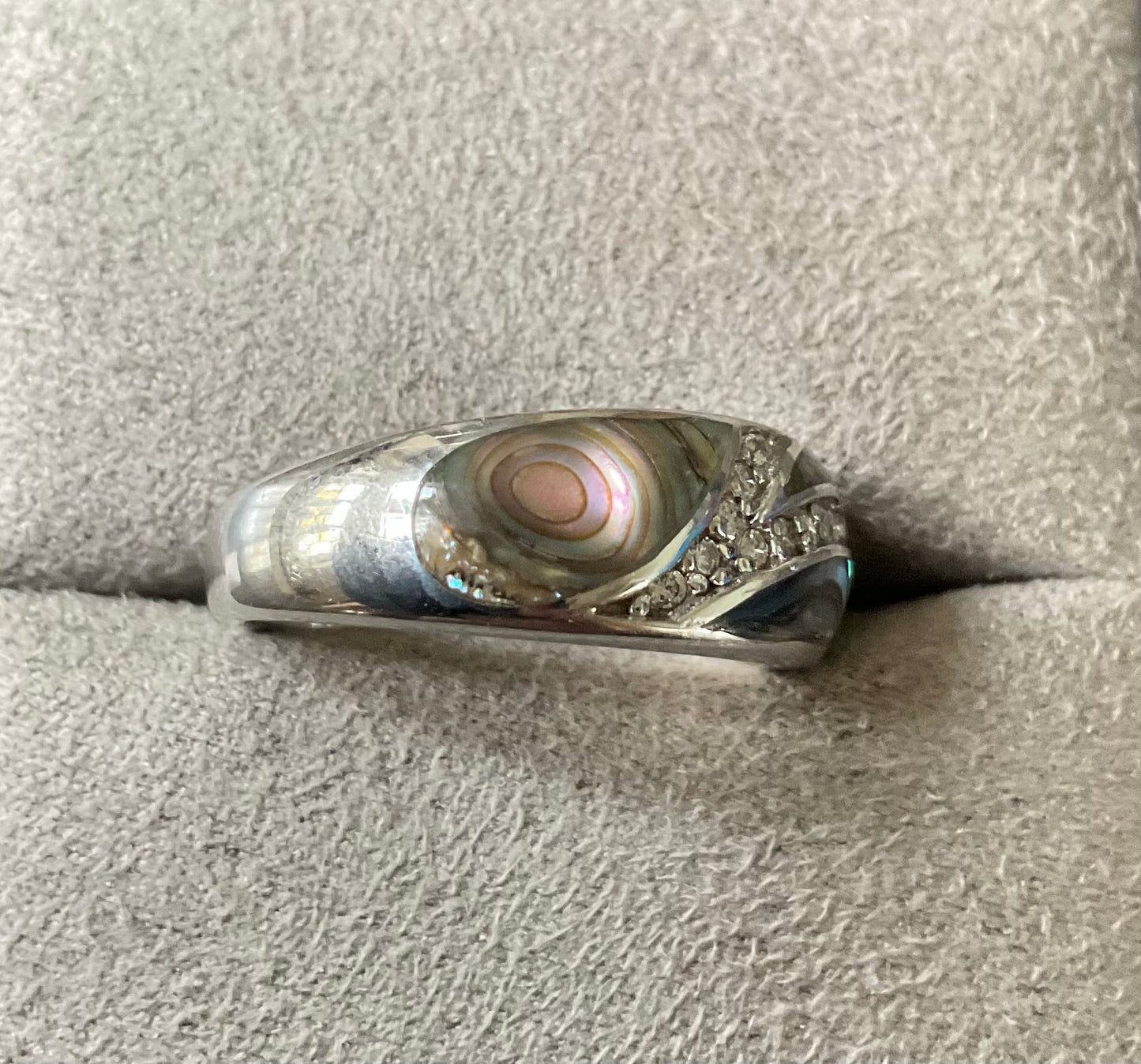 925 Paua/abalone shell domed Diamonique ring sterling silver size P QVC