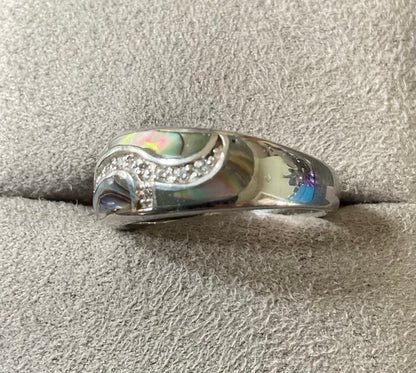 925 Paua/abalone shell domed Diamonique ring sterling silver size P QVC