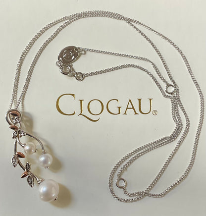 Clogau Lily of the Valley Pearl 18-22” necklace & earrings set, in silver & rose gold