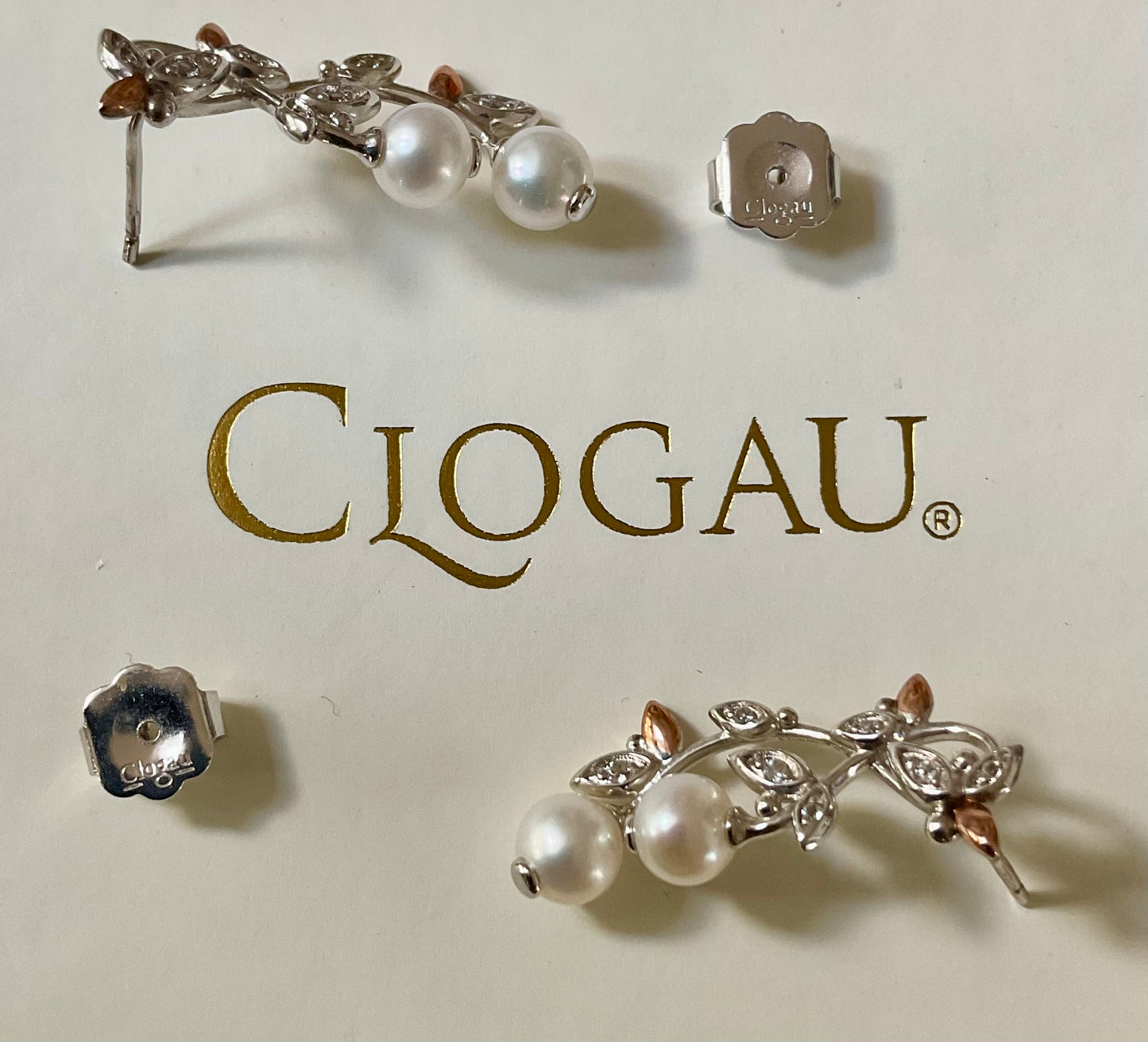 Clogau Lily of the Valley Pearl 18-22” necklace & earrings set, in silver & rose gold