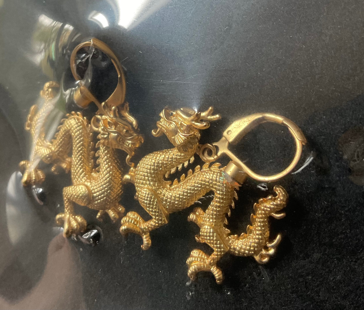 Butler and Wilson Chinese Dragon crystal drop earrings in gold tone sealed in original box