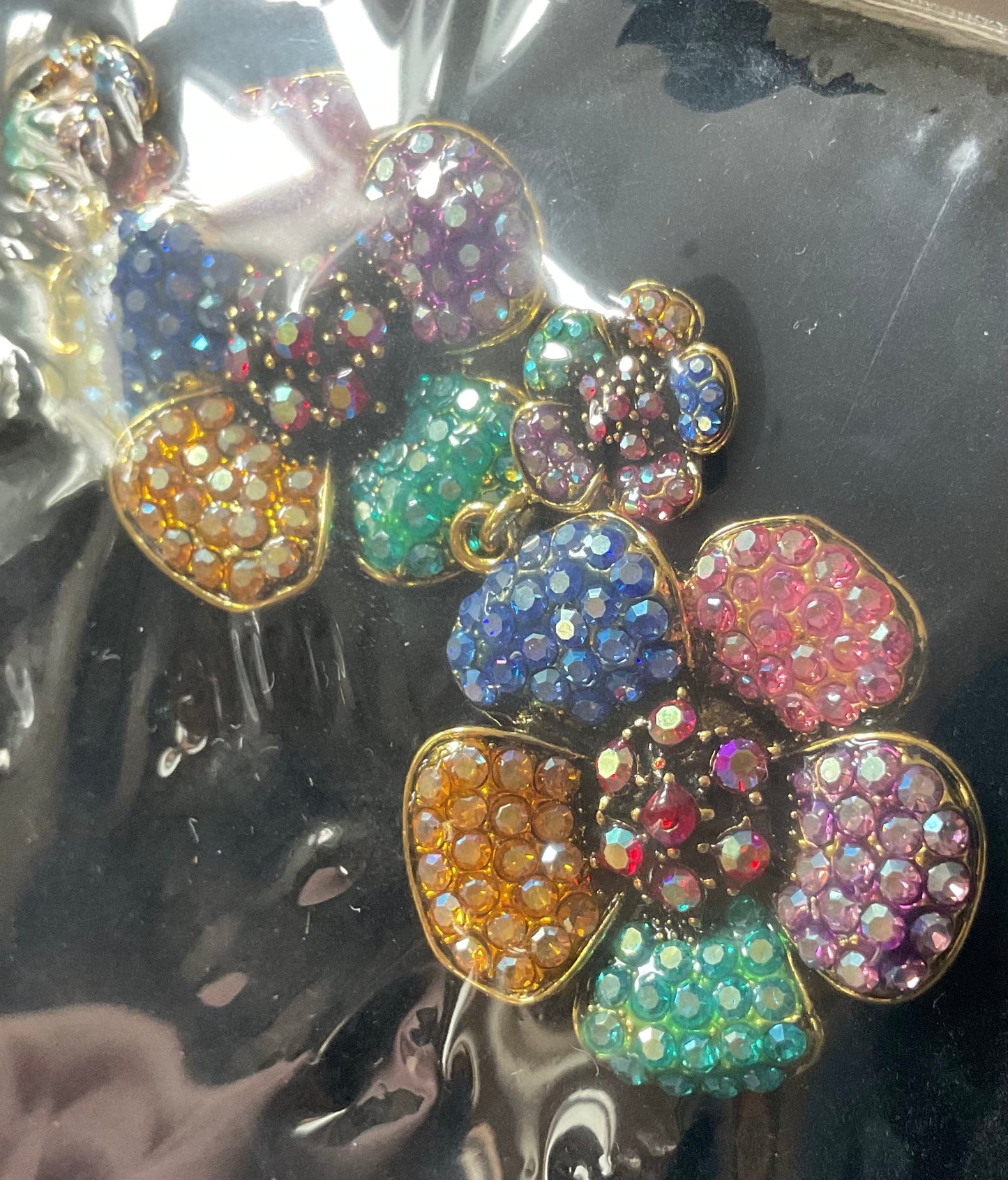Butler and Wilson Large Multicolour crystal flower drop dangle earrings sealed in original box