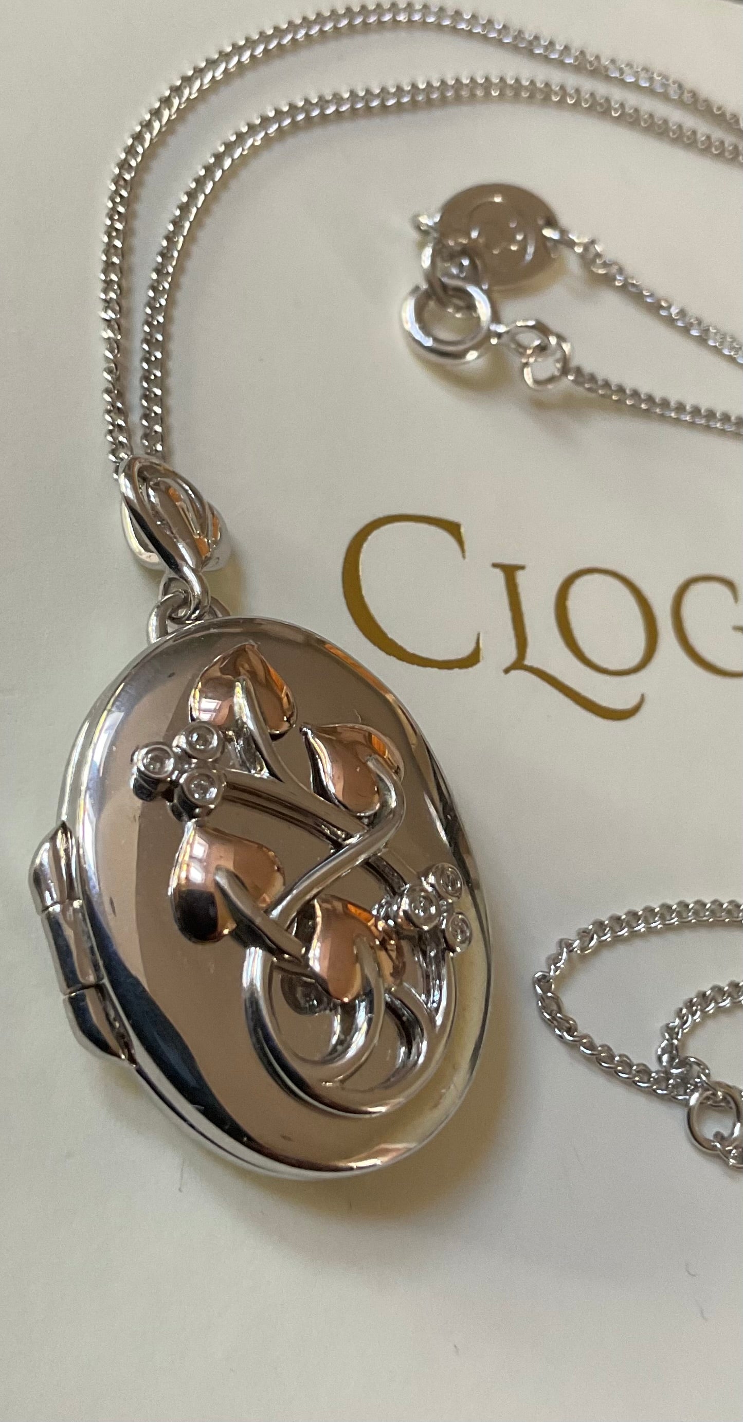 Clogau Tree of Life Diamond Locket 18-22” necklace in silver and rose double photo