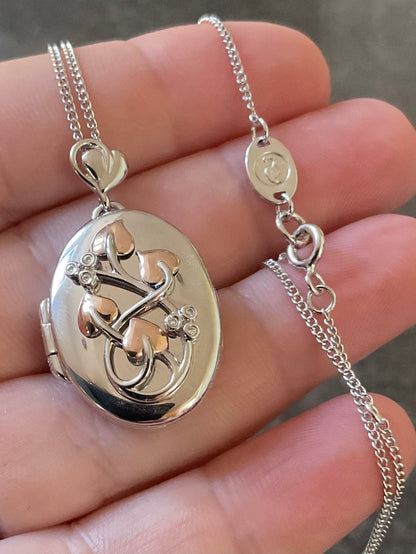 Clogau Tree of Life Diamond Locket 18-22” necklace in silver and rose double photo